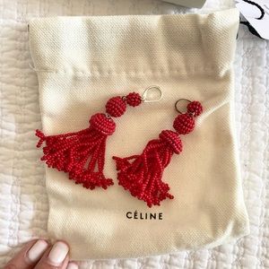 Bright Red Pompon Earrings Celine